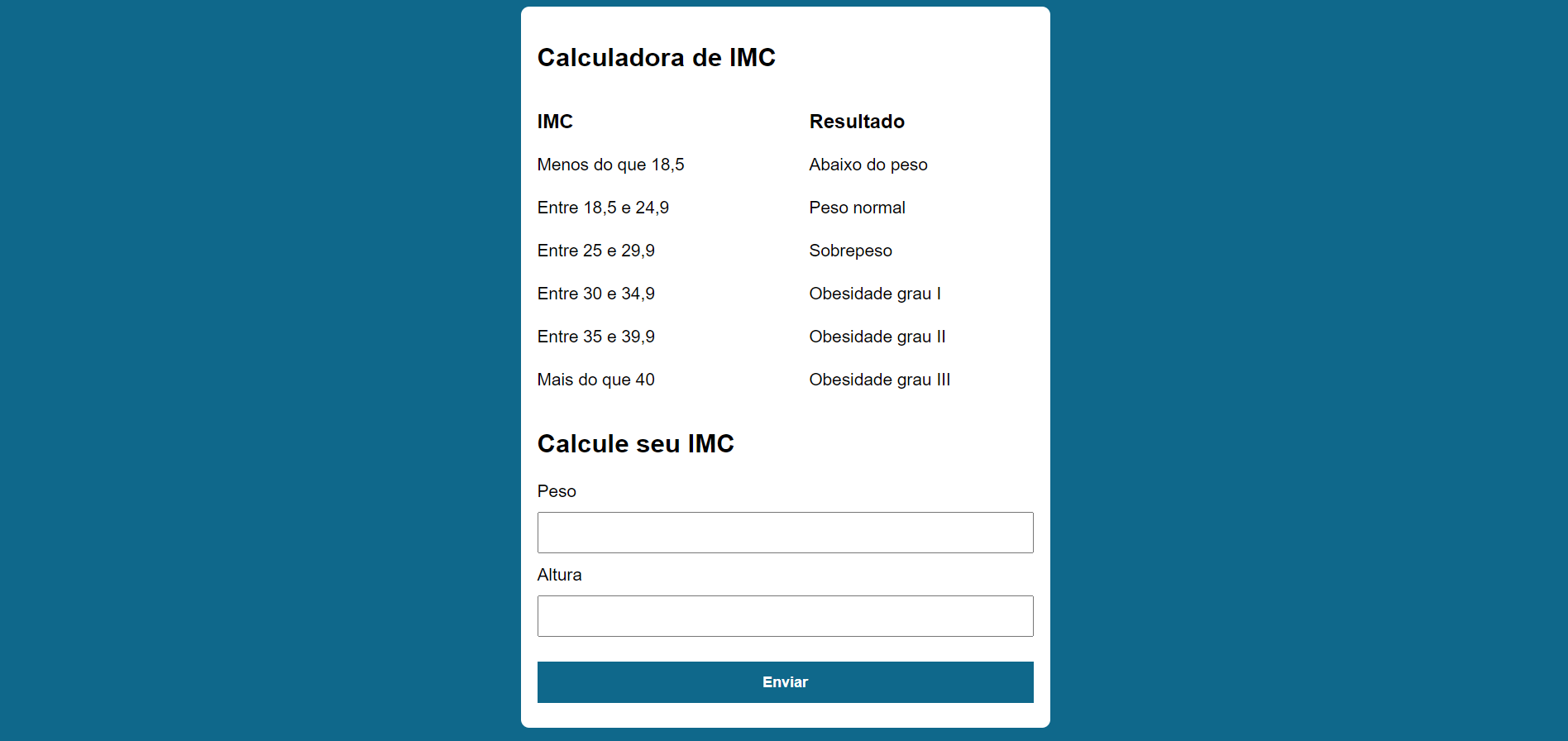 Projeto calculadora de IMC